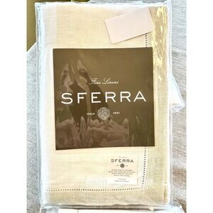 SFERRA 1602 Filetto Linen Dinner Napkins 20x20 Set of 4 White /Metallic Gold NEW